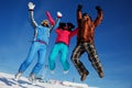 Happy snowboarding team Royalty Free Stock Photo