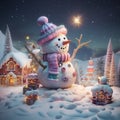 Happy snowman being festive in a winter wonderland.