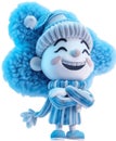 Happy snowman with blue scarf and hat isolated on transparent background. Royalty Free Stock Photo