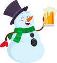 Happy Snowman Cartoon Character Holding A Glass Of Beer