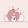 Happy snowman and decorations winter holiday composition Royalty Free Stock Photo