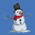 Happy snowman graphic illustration isolated on blue