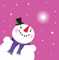 Happy Snowman lady looking at snow Royalty Free Stock Photo