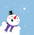 Happy Snowman looking at snow and christmas star Royalty Free Stock Photo