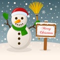 Happy Snowman & Merry Christmas Sign Royalty Free Stock Photo