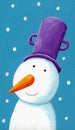 Happy snowman with purple pot