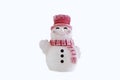 Happy snowman standing isolated on white background. Merry christmas and happy new year greeting card. Funny snowman in hat on Royalty Free Stock Photo