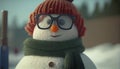 Snowman wearing like hipster in forest