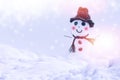 Happy snowman. Winter landscape. Merry christmas and happy new year greeting card Royalty Free Stock Photo