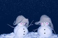 Happy snowman. Winter landscape. Merry christmas and happy new year greeting card Royalty Free Stock Photo