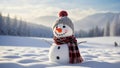 Happy snowman winter secenery Royalty Free Stock Photo