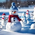 Happy snowmen outdoors - ai generated image