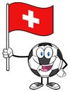 Happy Soccer Ball Cartoon Mascot Character Holding A Flag Of Switzerland Royalty Free Stock Photo