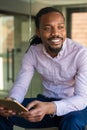 Happy software developer man working on project. Programming advanced code artificial intelligence