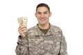 Happy soldier with money