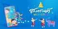 Happy Songkran day Thailand water splash traditional festival