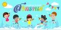 Happy Songkran Festival Thai New Year, kids enjoy splashing water in Songkran Royalty Free Stock Photo