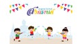 Happy Songkran Festival, Thai New Year, kids enjoy splashing water in Songkran festival, Thailand Traditional New Year Day Vector Royalty Free Stock Photo