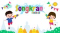 Happy Songkran Festival, Thai New Year, kids enjoy splashing water in Songkran festival, Thailand Traditional New Year Day Vector Royalty Free Stock Photo