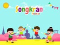 Happy Songkran Festival, Thai New Year, kids enjoy splashing water in Songkran festival, Thailand Traditional New Year Day Vector Royalty Free Stock Photo