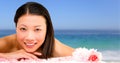 Happy spa woman relaxed with sea Royalty Free Stock Photo
