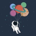 Happy spaceman with planets
