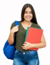 Happy spanish female student with backpack