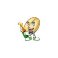 Happy split bean with beer cartoon character design Royalty Free Stock Photo
