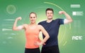 Happy sportive man and woman showing biceps power Royalty Free Stock Photo