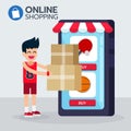 Happy sportman Get box order from e commerce application shopping online