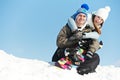 Happy sportswoman with snowboard Royalty Free Stock Photo