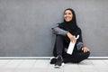 Happy Sporty Muslim Woman In Hijab Relaxing After Fitness Training Outdoors Royalty Free Stock Photo