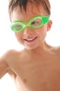 Happy spoty child with swimming goggles