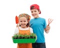 Happy spring gardening kids Royalty Free Stock Photo