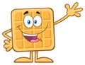 Happy Square Waffle Cartoon Mascot Character Waving