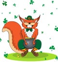 Happy squirell dressed as a leprechaun and gold. Poster St. Patrick`s Day