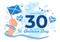 Happy St Andrew Day Vector Illustration on 30 November with Scotland Flag in National Holiday Celebration Flat Cartoon