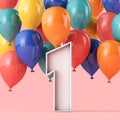 Happy 1st birthday background with colourful balloons. 3D Rendering Royalty Free Stock Photo