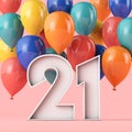 Happy 21st birthday background with colourful balloons. 3D Rendering