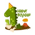 Happy 1st Birthday - Cute dinosaur alphabet doodle. Royalty Free Stock Photo