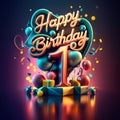 Happy 1St Birthday - A Birthday Sign With Balloons And Confetti Royalty Free Stock Photo
