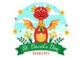 Happy St David\'s Day Vector Illustration on March 1 with Welsh Dragons and Yellow Daffodils in Celebration Holiday