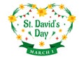 Happy St David\'s Day Vector Illustration on March 1 with Welsh Dragons and Yellow Daffodils in Celebration Holiday