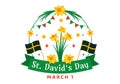 Happy St David\'s Day Vector Illustration on March 1 with Welsh Dragons and Yellow Daffodils in Celebration Holiday