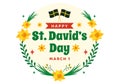 Happy St David\'s Day Vector Illustration on March 1 with Welsh Dragons and Yellow Daffodils in Celebration Holiday