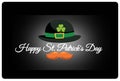 Happy St. Partick`s day greeting. Calligraphy design for cards. Typography on white background with green four-leaf shamrocks. Royalty Free Stock Photo