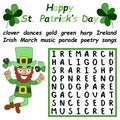 Happy St Patrick Day big word search puzzle stock vector illustration