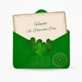 Happy St. Patrick Day celebration green mail envelope with stamp