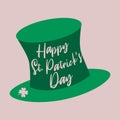 Happy St. Patrick day green hat greeting card template. Feeling lucky Saint Patricks day
