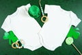 Happy St Patrick's Day baby wear onesie bodysuit mockup flatlay.